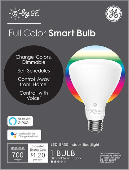 GE CYNC Smart Flood Light Bulb, Full Color, Bluetooth Enabled, Alexa and Google Assistant Compatible (1 Pack), Packaging May Vary