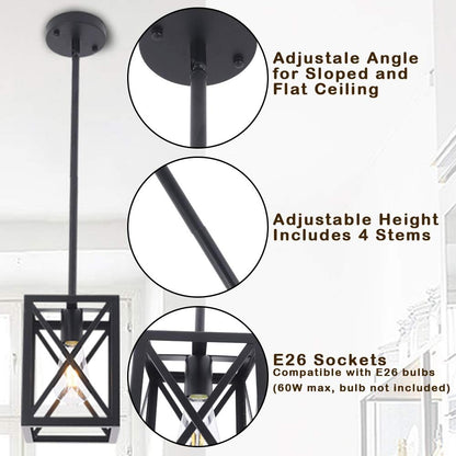 Farmhouse Lantern Pendant Light Fixtures Ceiling Hanging Rustic Chandelier Black (1 Light)