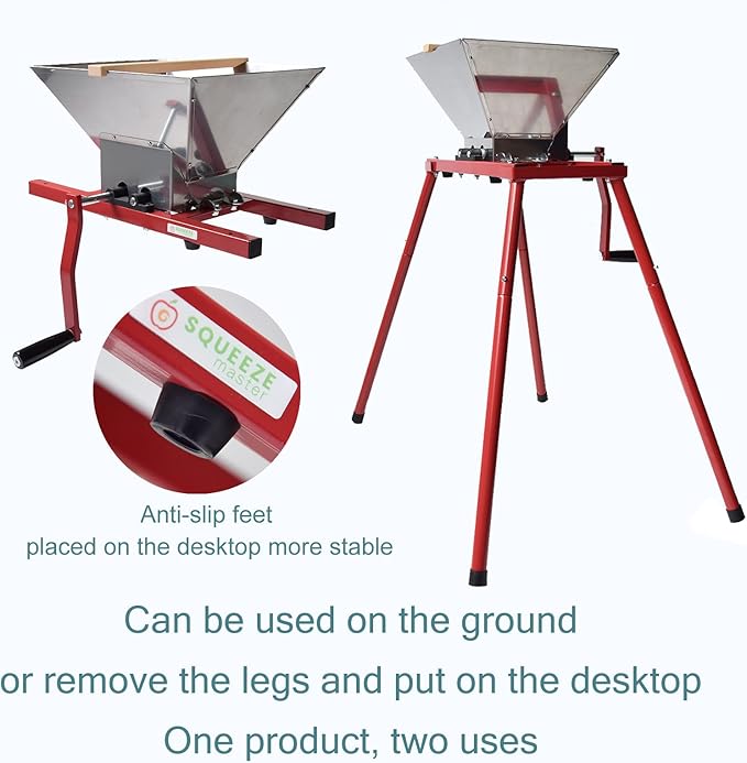 SQUEEZE master Fruit Apple Wine Classic Crusher With Stand -7 Litre/1.8Gallon Manual Grinder- Large Stainless Steel-Red