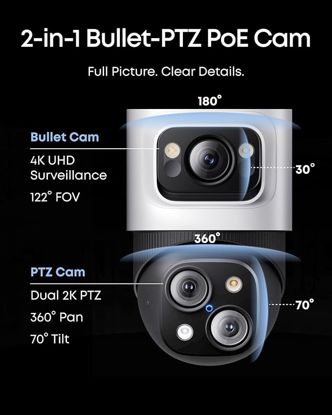 eufy PoE NVR Security Camera System S4, Power Over Ethernet, Wired, 24/7 Recording,Up to 16CH, 2TB HDD, 2 Bullet-PTZ Cams, 2 Turret Cams, 360° PTZ, AI Auto Framing & Tracking, Smart Video Search