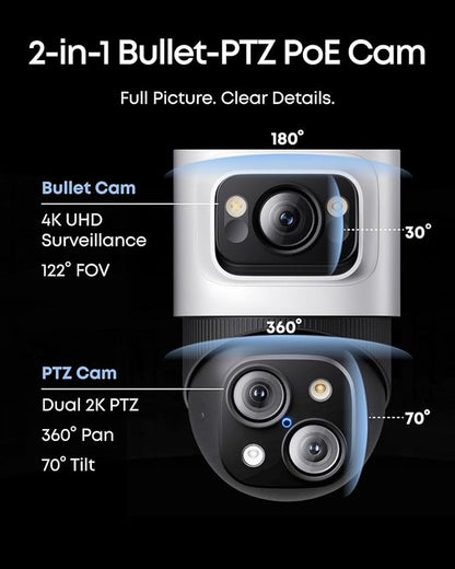 eufy PoE NVR Security Camera System S4, 24/7 Recording,Up to 16CH, 2TB HDD, 2 Bullet-PTZ Cams, 2 Bullet Cams, 360° PTZ, AI Auto Framing & Tracking, Smart Video Search, Color Night Vision