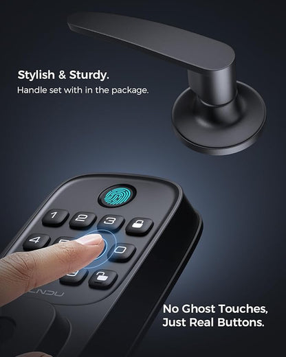 Keyless Entry Door Lock, WiFi Smart Keypad Deadbolt with Handle Set, Supports Fingerprint, Amazon Alexa, Google Assistant, App Control, Auto-Lock, One-Time Code, Anti-Peeking Password