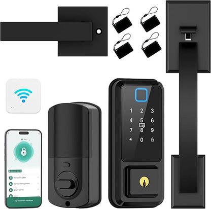 Smart Locks for Front Door with Handle Set, App Control, WiFi Front Door Lock Touchscreen keypad, Keyless Entry Door Lock Fingerprint Deadbolt, Auto Lock (Black)