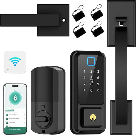 Smart Locks for Front Door with Handle Set, App Control, WiFi Front Door Lock Touchscreen keypad, Keyless Entry Door Lock Fingerprint Deadbolt, Auto Lock (Black)