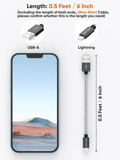 CableCreation 3-Pack Short iPhone Charging Cable 6 Inch/0.5ft, [MFi Certified] Lightning to USB Data Sync Cord, Compatible with iPhone 14/14 Pro, AirPods Pro, iPhone 13, 12, 11, iPad