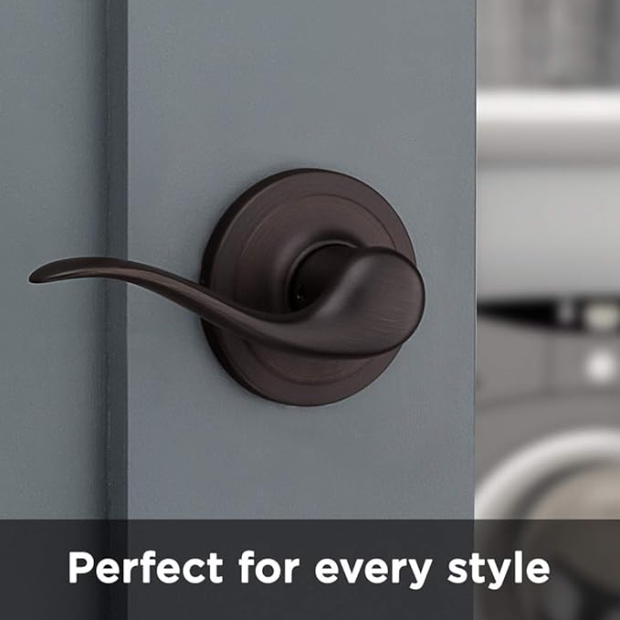 Kwikset Tustin Interior Passage Door Handle, Lever For Closet and Hallway Doors, Reversible Non-Locking Handle Lever, Venetian Bronze, with Microban Protection