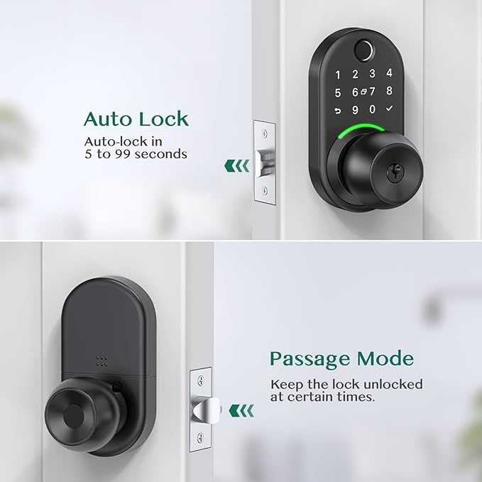 Keypad Smart Door Lock with Knob, Yamiry Keyless Entry Digital Lock with Handle, Fingerprint Electronic Knob for Front Door