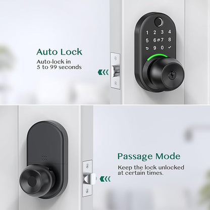 Keypad Smart Door Lock with Knob, Yamiry Keyless Entry Digital Lock with Handle, Fingerprint Electronic Knob for Front Door