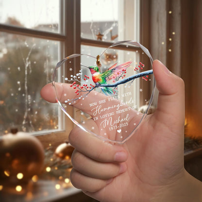 Personalized Memorial Hummingbird Glass Ornament – in Loving Memory of Grandpa – Custom Name, Birth Year & Passing Year – Memorial Christmas Keepsake for Loved One