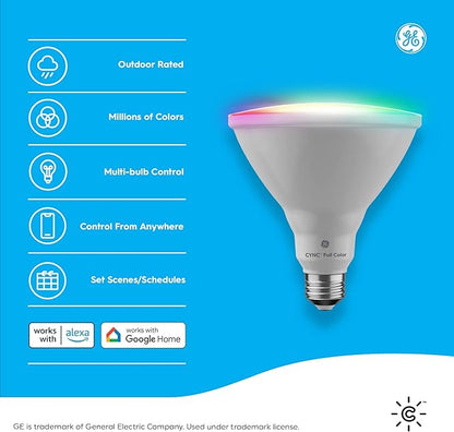 GE Lighting CYNC Smart LED Light Bulb, Color Changing Lights, Bluetooth and Wi-Fi Lights, Works with Alexa and Google Home, PAR38 Outdoor Floodlight (1 Pack)