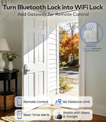 TEEHO TE019 Smart Keyless Entry Door Lock with Handle, App Control, Digital Electronic Keypad, Remote One-Time Code Sharing, Auto Lock & Passage Mode, for Bedroom & Rental, Satin Nickel