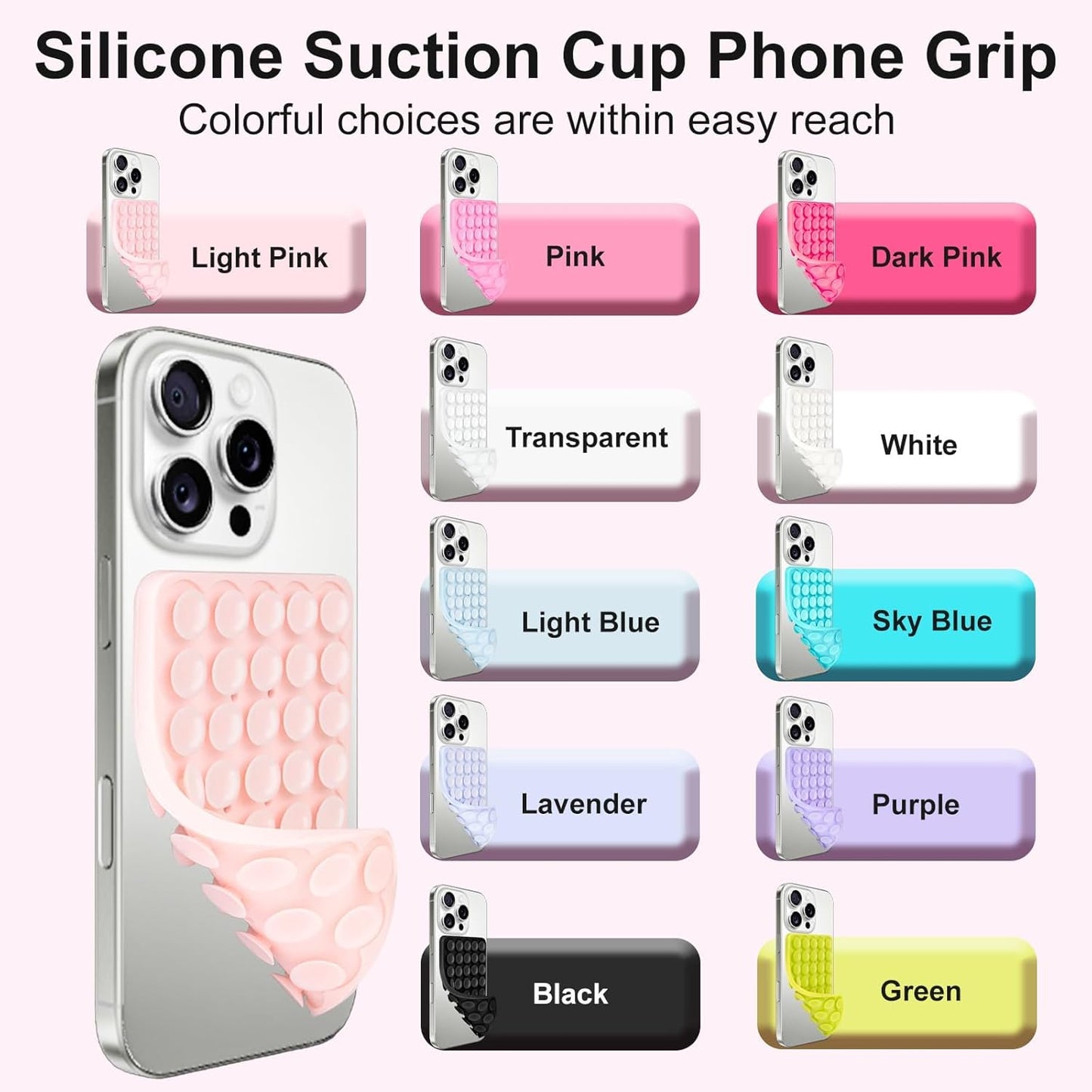 1 Pack Silicone Suction Cup Phone Case Mount Double Sided, Phone Accessories Hands-Free Strong Grip Holder for Selfies and Videos, Silicon Phone Stand Sticky for iPhone and Android Lavender
