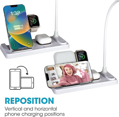 OttLite LED Desk Lamp with Charging Station, Multi-Device Desk Lamp with Wireless Charger, Book Light, Table Lamp Reading Light, Work Light, Desk Lights for Home Office or Bedside