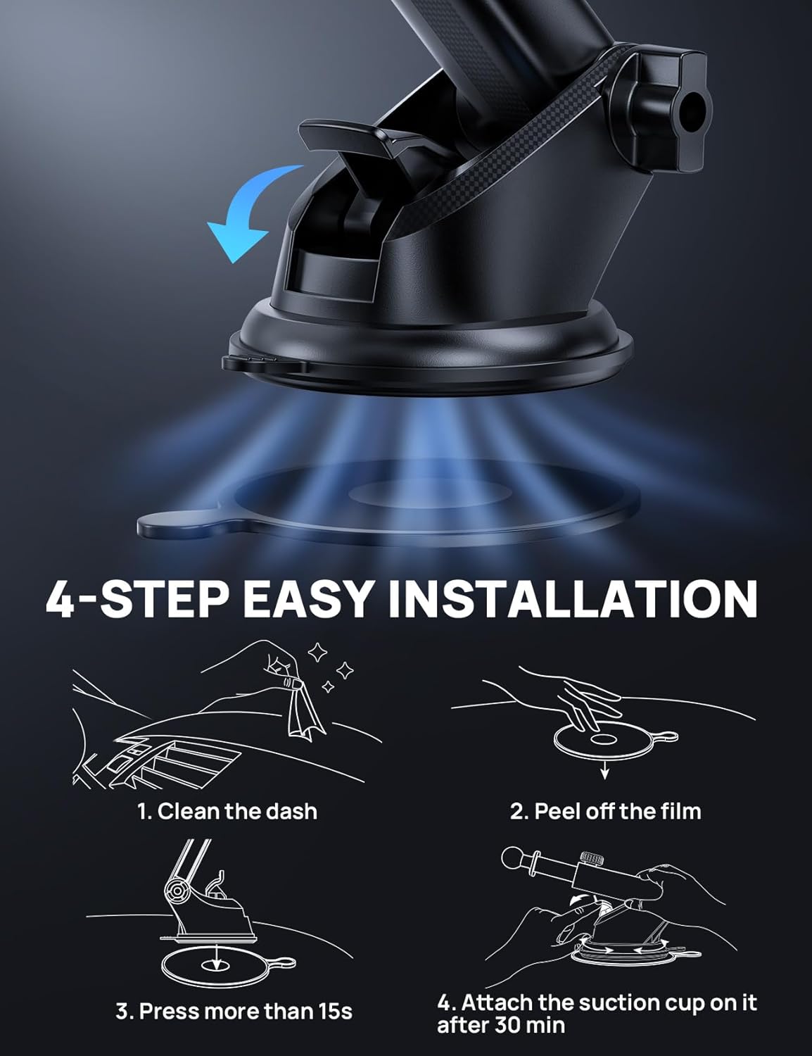 [2025 New] Dashboard Phone Holders for Your Car (+Air Vent Clip) [Military Grade Stable] , Car Cell Phone Holder, Rotatable Suction Cup Car Phone Mount for All Phone (Rock Blue)