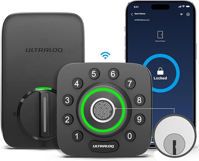 ULTRALOQ U-Bolt Pro WiFi Smart Lock with Door Sensor, 8-in-1 Keyless Entry Door Lock with Fingerprint ID, App Remote Control, Built-in WiFi Keypad Deadbolt, Auto Unlock, IP65 Waterproof, Easy Install
