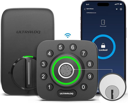 ULTRALOQ U-Bolt Pro WiFi Smart Lock with Door Sensor, 8-in-1 Keyless Entry Door Lock with Fingerprint ID, App Remote Control, Built-in WiFi Keypad Deadbolt, Auto Unlock, IP65 Waterproof, Easy Install