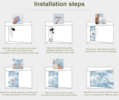 Blue Sky and White Cloud Wallpaper for Ceiling White Pigeon Wall Mural for Bedroom Living Room (Not Peel n' Stick)