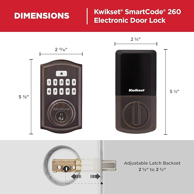 Kwikset SmartCode 260 Keyless Entry Electronic Keypad Deadbolt Door Lock with Auto-Lock, Custom User Codes, Advanced Security in Venetian Bronze Traditional