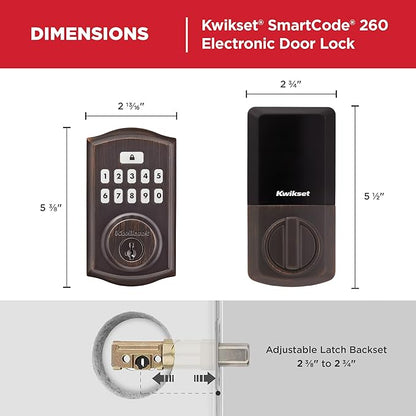 Kwikset SmartCode 260 Keyless Entry Electronic Keypad Deadbolt Door Lock with Auto-Lock, Custom User Codes, Advanced Security in Venetian Bronze Traditional
