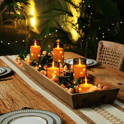 Homemory 9 Pcs Flameless Candles with Embedded Star String Fairy Lights, Battery Operated Candles, LED Fake Candles with Remote Control and Timer, Gray Acrylic