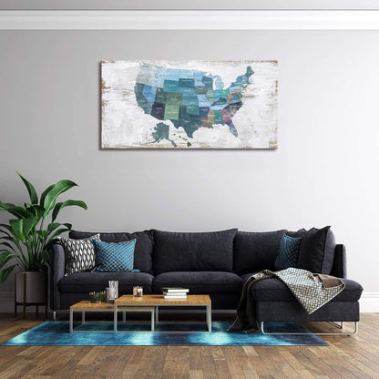 Map of The United States Wall Decor Map Canvas Wall Art for Wall Decoration Wood Background USA Canvas Prints for Bedroom Office Kitchen Home Wall Decor Framed Artwork Ready to Hang24 x48