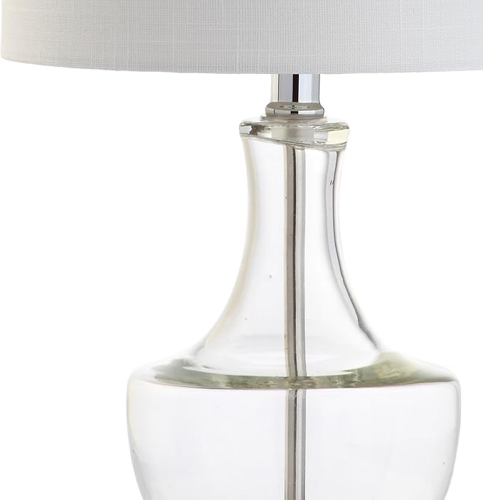 JONATHAN Y 20" Clear Glass Mini Table Lamp, Modern Bedside Lamp for Bedroom, White Linen Drum Shade, Teardrop Glass Base, LED Bulb Included, UL Listed JYL1029A