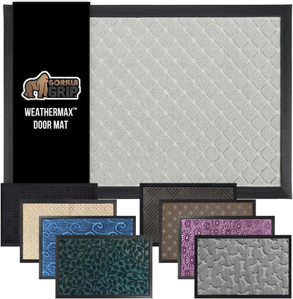 GORILLA GRIP 100% Waterproof All-Season WeatherMax Doormat US Designed Natural Rubber, Stain and Fade Resistant, Low Profile Indoor Outdoor Door Mats, Easy Clean Patio Mat, 17x29, Light Gray