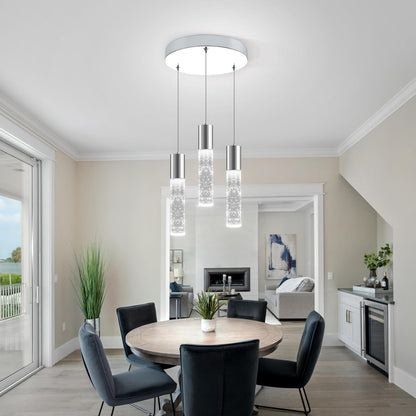 OKELI Dimmable LED 3-Light Pendant Light for Kitchen Island, 18W 1350LM Modern Bubble Crystal Island Light Fixture,6000K, Electro-Chrome, Easy Installation, Round