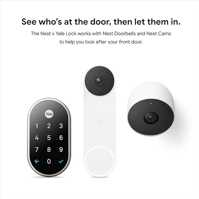 Google Nest x Yale Lock - Tamper-Proof Smart Lock for Keyless Entry - Keypad Deadbolt Lock for Front Door - Satin Nickel