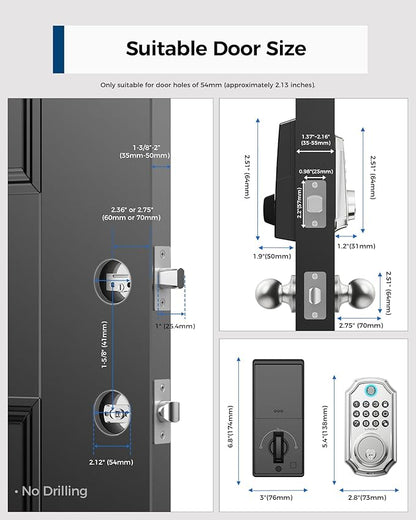 Keyless Entry Door Lock with Handle, App Control Front Door Lock Set Keyless Entry, LNDU 100 Passcode Door Locks for Front Door, Auto Lock One Touch Lock, Anti-Peeking Password, Easy to Install