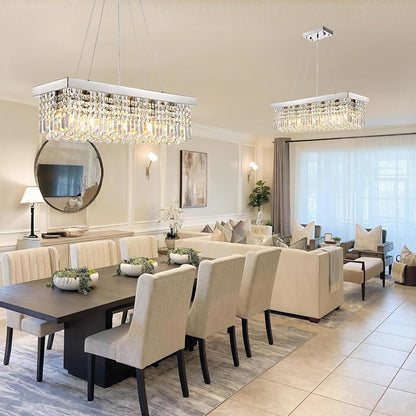 Modern Rectangular Crystal Chandeliers,8 Lights Rectangular Pendant Light Fixture,Adjustable Height K9 Crystal Chandelier for Dining Room L40''xW10''xH10''