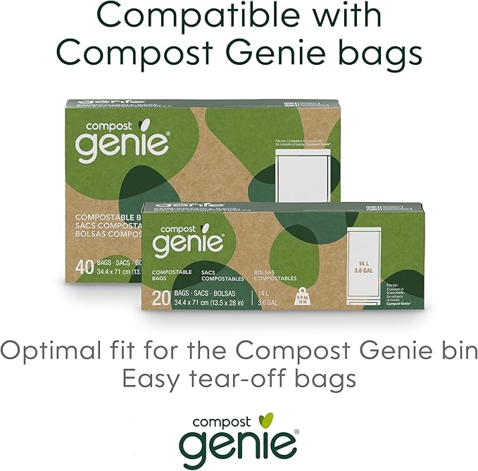 Kitchen Compost Bin, White Stainless-Steel Large, 3.6 Gallon, Indoor Odorless Composting, Hands-Free, Washable Parts, Includes 8 Tear-Off Compostable Bags and 4 Carbon Filters