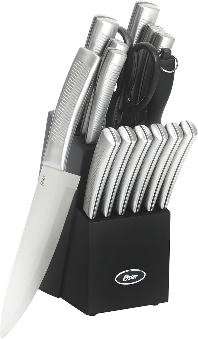 Oster Eddington 16 Piece Stainless Steel Kitchen Knife Block Set With Textured Good Grip Handles