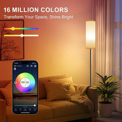 FRIDEKO HOME Floor Lamps for Living Room, Dimmable 3 Colors Temperature, Modern Corner Floor Lamp with Remote, Tall Standing Lamps for Kid Room Bedroom, Foot Switch, Beige Shade, 9W RGB LED Bulb