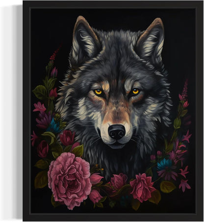 Vintage Wolf Poster Art Print, Halloween Scary Wall Art Academia Spooky Painting Decoration for Horror Prints, Gothic Posters Bedroom Decor 89 (Vintage Wolf, 11 x 14 inches, Black Frame)