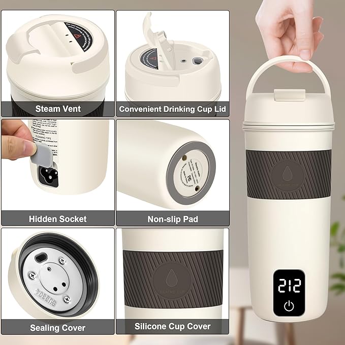 Portable Electric Kettle, 350ML Mini Hot Water Boiler Heater, Travel Kettle with 4 Temperature Settings, 304 Stainless Steel Portable bottle Warmer with Auto Shut-Off & Boil-Dry Protection