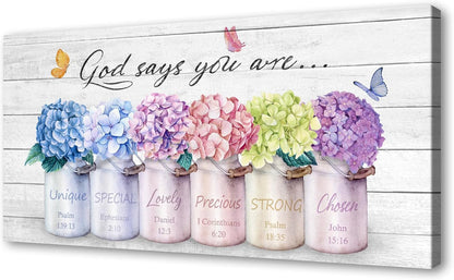 Cao Gen Decor ArtH43075 Inspirational Bible Verse Wall Art: God Says You Are Wall Sayings Flowers in Mason Jar Picture Print Christian Gift Quotes Poster for Women Girl Bedroom Home Decor Artwork