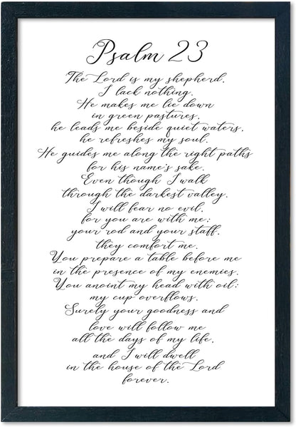 LuZhiQiang Psalm 23 Wall Art Bible Verse 16"×11" Christian Inspirational Scripture Sign Wood Framed Wall Hanging Decor (Black)