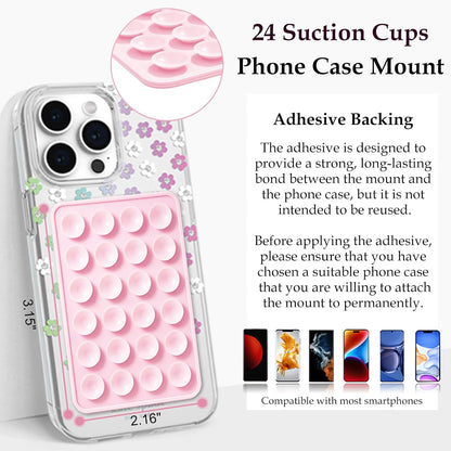 Silicone Suction Phone Case Mount, Non Slip Sticky Phone Grip for Cellphone, Silicon Adhesive Suction Cup Phone Mount, Strong Grip Holder for Selfies and Videos (Pink)
