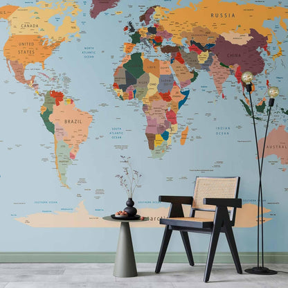 artgeist Premium Wall Mural World Map 138x101 in - XXL Non-Woven Wallpaper Fleece Wall Decor Photo Print Picture Image Design Home Map of The World k-B-0001-a-c