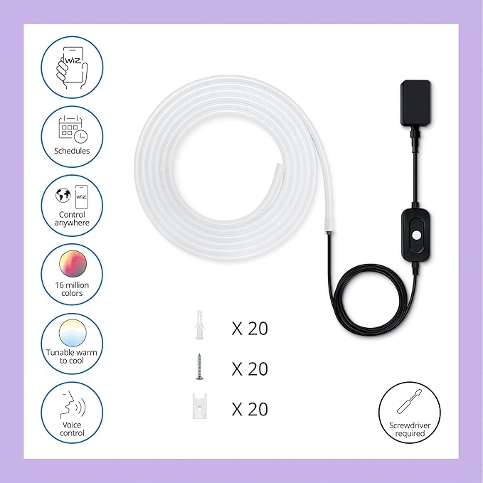 WiZ Connected 16 ft Outdoor LED Light Strip Base Kit with Plug - Flowing Multicolor LED Color-Changing Light Strip For Your Smart Home - Control App - Works with Voice