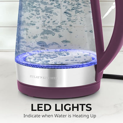 Zulay Kitchen Fast Boiling Electric Water Kettle - 1.7L, 1500W, Auto Shut-Off for Overboil & Boil Dry Protection, Cool-Touch Handle, 360° Base - Rapid Teapot Boiler For Coffee & Tea - Purple