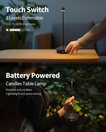 Modern Cordless Table Lamp Set of 2, Portable LED Desk Lamps, 5000mAh Rechargeable Battery Operated Lighting for Bedroom Dining Room Restaurant Coffee Shop Camping Night Light (Black)