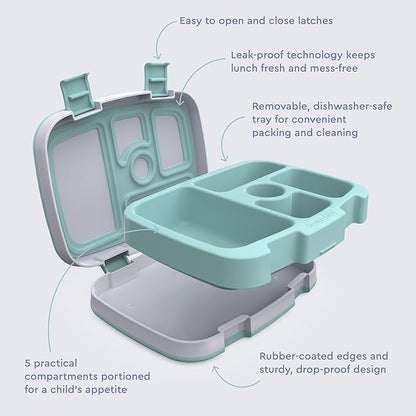 Bentgo Kids Prints Leak-Proof, 5-Compartment Bento-Style Kids Lunch Box - Ideal Portion Sizes for Ages 3-7, Durable, Drop-Proof, Dishwasher Safe, & PFAS & BPA-Free Materials (Sea Life)