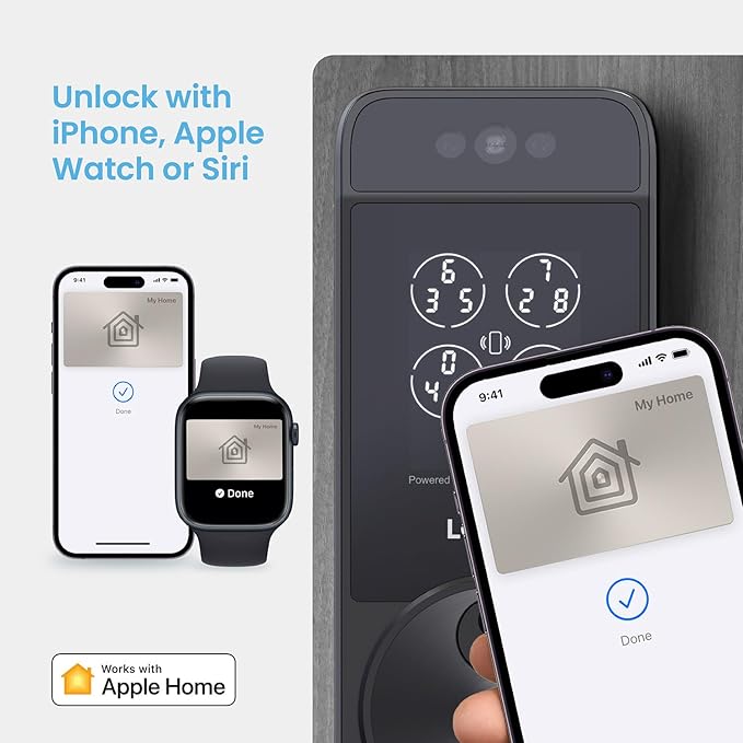 Lockly Visage Zeno Series Smart Lock, Facial Recognition & Fingerprint Keyless Entry Door Lock, Built-in Wi-Fi Deadbolt with Apple Home Key, PIN Genie Keypad, App Remote Control (Matte Black)