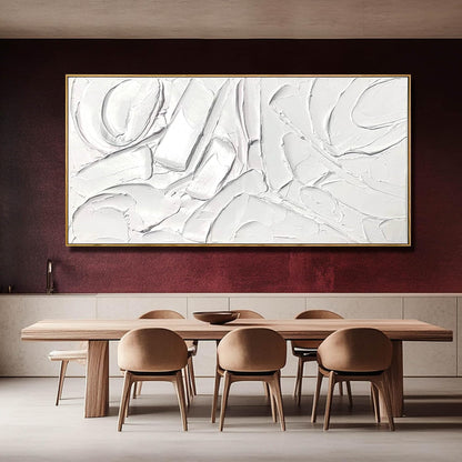 XIANSHOU White Artwork for Walls Contemporary Abstract Art Hand Painted 29"x58" Line Art Wall Decor Large Wall Art for Living Room Bedroom Hotel