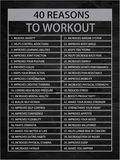 Motivational Canvas Painting Wall Art Success Quote Wall Art 40 Reasons to Workout Inspirational Poster Positive Artwork Prints Picture Modern Home Wall Decor Gym Office Framed[18" W x 24" H]