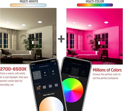 Energizer Smart Recessed Downlight, 3”-4” BR30 Multi-Color & Multi-White Wi-Fi LED Bulb, E26 Screw Base, 1100 Lumens, 11W, 75W Equivalent, App & Voice Control with Alexa Google Siri, Scheduling & More