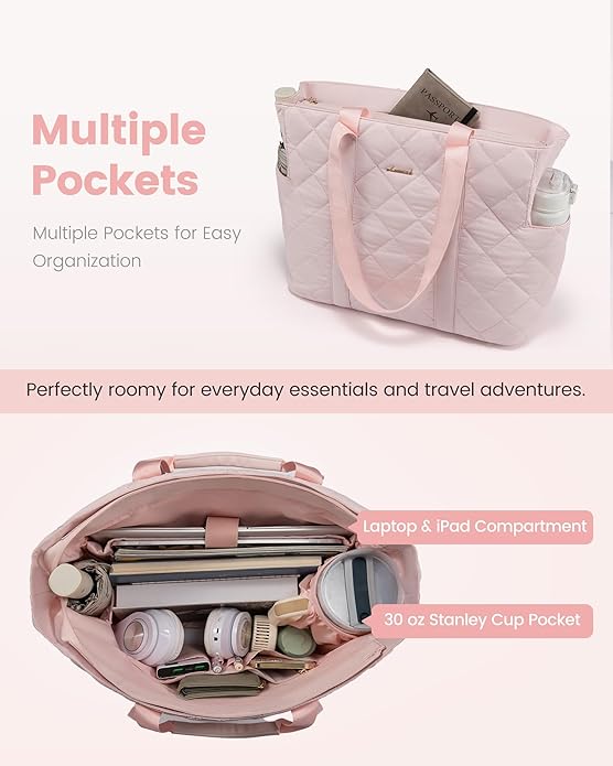 LOVEVOOK Tote Bag for Women,Light Puffer Tote Bag with Multi-pockets,Stylish Carry on Laptop Bags for Daily,Travel,Work,Gym | with Multi-pockets, Stylish, Carry on, for Daily, Travel, Work