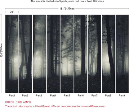 Foggy Forest Wallpaper Misty Jungle Rainforest Trees Nature Landscape Wall Mural(Not Peel n' Stick)